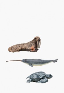 Набор игровой Masai Mara Фигурки серии "Мир морских животных": Нарвал, кожистая черепаха, морж (набор из 3 фигурок животных)
