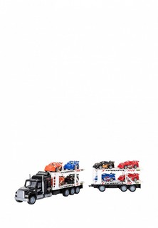 Набор игровой Givito Игрушечные машинки серии "Гоночный трек" (Автовоз - тягач с прицепом 64 см, черный. 8 гоночных машин)