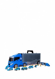 Набор игровой Givito Машина игрушка серии "Полицейский участок" (Автовоз - кейс 59 см, синий, с тоннелем. Набор из 4 машинок, 1 автобуса, 1 вертолета, 1 фуры и 12 дорожных знаков)