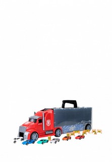 Набор игровой Givito Набор машинок серии "Мой город" (Автовоз - кейс 54 см, красный, с тоннелем. 4 машинки, 1 автобус, 1 вертолет и 10 дорожных знаков)