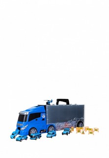 Набор игровой Givito Набор машинок серии "Полицейский участок" (Автовоз - кейс 51,5 см, синий, с тоннелем. 4 машинки, 1 автобус, 1 вертолет и 10 дорожных знаков)