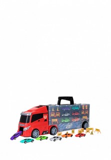Набор игровой Givito Набор машинок серии "Мой город" (Автовоз - кейс 51,5 см, красный, с тоннелем. 6 машинок и 10 дорожных знаков)