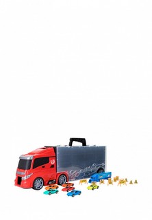 Набор игровой Givito Детская машинка серии "Мой город" (Автовоз - кейс 59 см, красный, с тоннелем. Набор из 6 машинок, 1 фуры и 12 дорожных знаков)