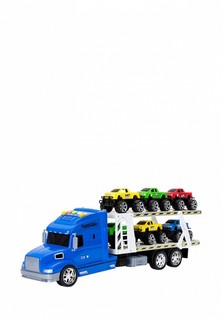 Набор игровой Givito Игрушечные машинки серии "Мой город" (Автовоз - тягач 50 см, со светом и звуком, синий. 6 машин - пикапов)