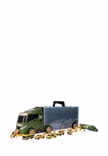 Набор игровой Givito Машина игрушка серии "Милитари" (Автовоз - кейс 59 см, зеленый, с тоннелем. Набор из 4 машинок, 1 автобуса, 1 вертолета, 1 фуры и 12 дорожных знаков)