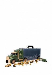 Набор игровой Givito Детская машинка серии "Милитари" (Автовоз - кейс 64 см, зеленый, с тоннелем. Набор из 4 машинок, 1 автобуса, 1 вертолета, 1 фуры и 12 дорожных знаков)