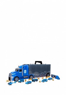 Набор игровой Givito Детская машинка серии "Полицейский участок" (Автовоз - кейс 64 см, синий, с тоннелем. Набор из 4 машинок, 1 автобуса, 1 вертолета, 1 фуры и 12 дорожных знаков)