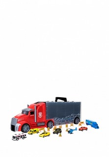 Набор игровой Givito Детская машинка серии "Мой город" (Автовоз - кейс 64 см, красный, с тоннелем. Набор из 4 машинок, 1 автобуса, 1 вертолета, 1 фуры и 12 дорожных знаков)