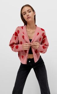Stradivarius Жаккардовый Кардиган Ярко-Розовый Xs