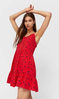 Stradivarius Платье На Бретелях С Принтом Красный L