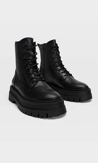 Stradivarius Ботинки На Плоской Подошве Со Шнуровкой Черный 35