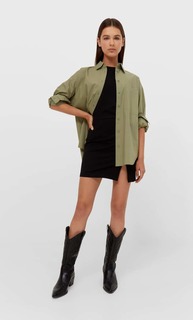 Stradivarius Рубашка Прямого Кроя Хаки L