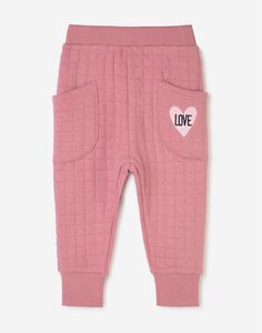 Розовые спортивные брюки с вышивкой и накладными карманами для девочки Gloria Jeans