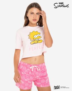 Розовая пижама с принтом The Simpsons для девочки Gloria Jeans