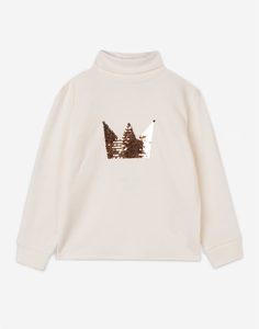 Молочная водолазка с короной из пайеток для девочки Gloria Jeans
