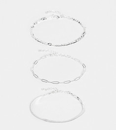 Набор из 3 посеребреных браслетов-цепочек с разным дизайном ASOS DESIGN-Серебряный