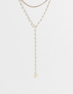 Золотистое многорядное ожерелье с Y-образной подвеской и с отделкой жемчугом ALDO Erardovia-Золотистый