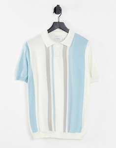 Трикотажная футболка-поло в полоску белого и голубого цвета Topman-Белый