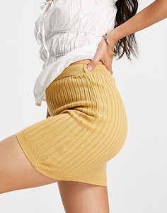 Бежевая мини-юбка в рубчик с завязкой на талии Unique21-Светло-бежевый цвет