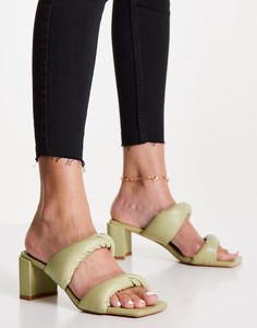 Пастельно-зеленые мюли на каблуке с квадратным носком и мягкими ремешками NA-KD-Зеленый цвет