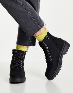 Черные ботинки на шнуровке с молнией New Look-Черный цвет
