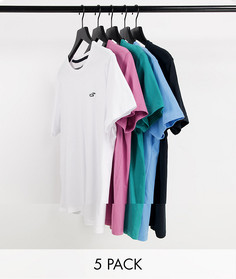 Набор из 5 футболок черного, зеленого, синего, розового и белого цвета с логотипом Hollister-Разноцветный