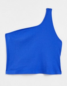 Синий топ из органического хлопка на одно плечо с вырезом Monki Ellen-Голубой