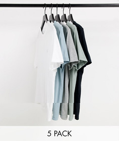 Комплект из 5 футболок черного, серого меланжевого, белого, светло-синего и зеленого цвета с логотипом Abercrombie & Fitch-Разноцветный