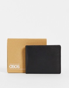 Черный кожаный бумажник с отделением для монет ASOS DESIGN-Черный цвет