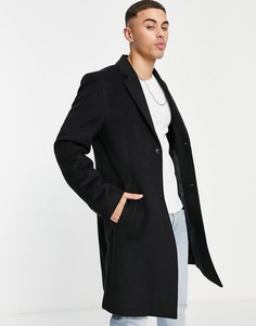 Черное пальто из искусственной шерсти Topman-Черный цвет