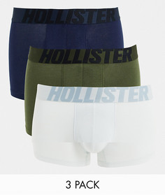 Комплект из 3 боксеров-брифов с логотипом на поясе в тон серого, зеленого и темно-синего цвета Hollister-Разноцветный