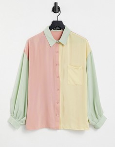 Многоцветная рубашка в стиле oversized с контрастным дизайном пастельных тонов In The Style x Billie Faiers-Разноцветный