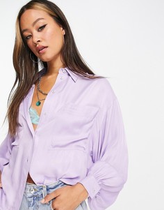 Строгая сиреневая рубашка из атласной ткани с карманом Topshop-Фиолетовый цвет