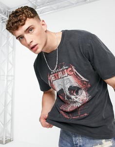 Черная выбеленная oversized-футболка с принтом красного черепа и надписью "Metallica" Topman-Черный цвет