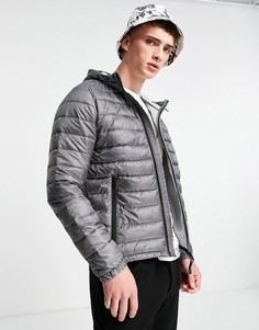 Серая стеганая куртка с капюшоном Bershka-Серый