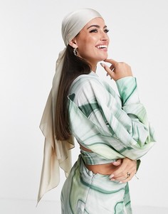 Очень большой светло-бежевый платок на голову из переработанного полисатина ASOS DESIGN-Светло-бежевый цвет