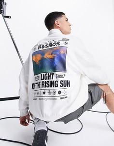 Oversized-свитшот бежевого цвета с высоким воротом и принтом на спине ASOS DESIGN-Белый