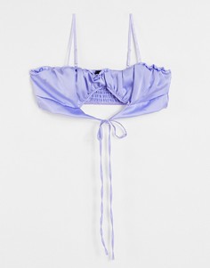 Лавандовый кроп-топ со складками и вырезом от комплекта Rebellious Fashion-Фиолетовый цвет