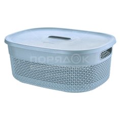 Корзина универсальная с крышкой, 6 л, Plast team Oslo PT1331ТГ-10, 27.4х22.9х15.3 см, туманно-голубая