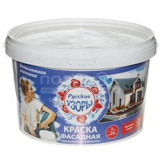 Краска водоэмульсионная Русские узоры фасадная белоснежная, 3 кг
