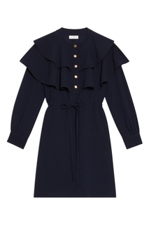 Темно-синее платье с оборками Sandro