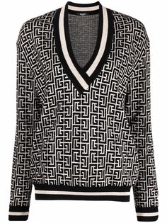 Balmain джемпер с V-образным вырезом и монограммой