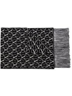 Valentino шарф с логотипом VLogo Signature и бахромой