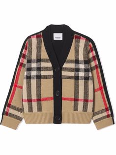 Burberry Kids жаккардовый кардиган в клетку