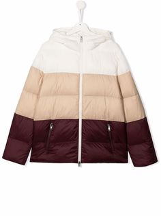 Brunello Cucinelli Kids пуховик в стиле колор-блок с капюшоном