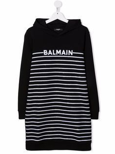 Balmain Kids полосатое платье-худи с вышитым логотипом