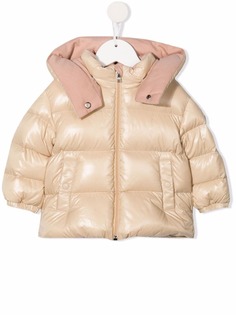 Moncler Enfant пуховик с эффектом металлик и капюшоном