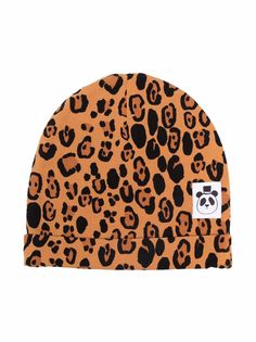 Mini Rodini шапка бини с леопардовым принтом и нашивкой-логотипом