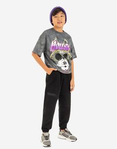 Чёрные утеплённые брюки Jogger с принтом для мальчика Gloria Jeans