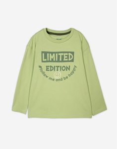 Зелёный лонгслив oversize с принтом LIMITED EDITION для мальчика Gloria Jeans